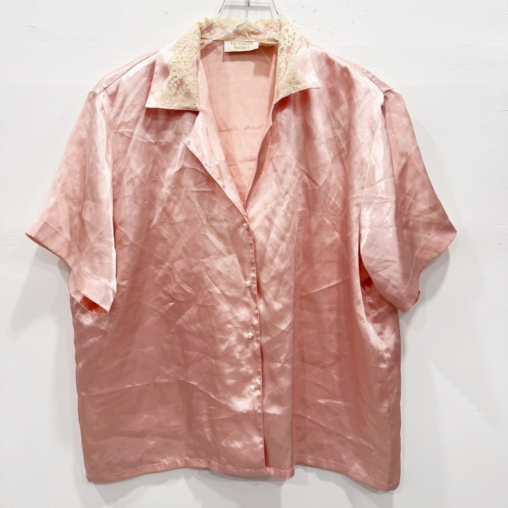 Vintage Victoria’s Secret Gold Label Pink Blouse Lace Collar Overlay Medium